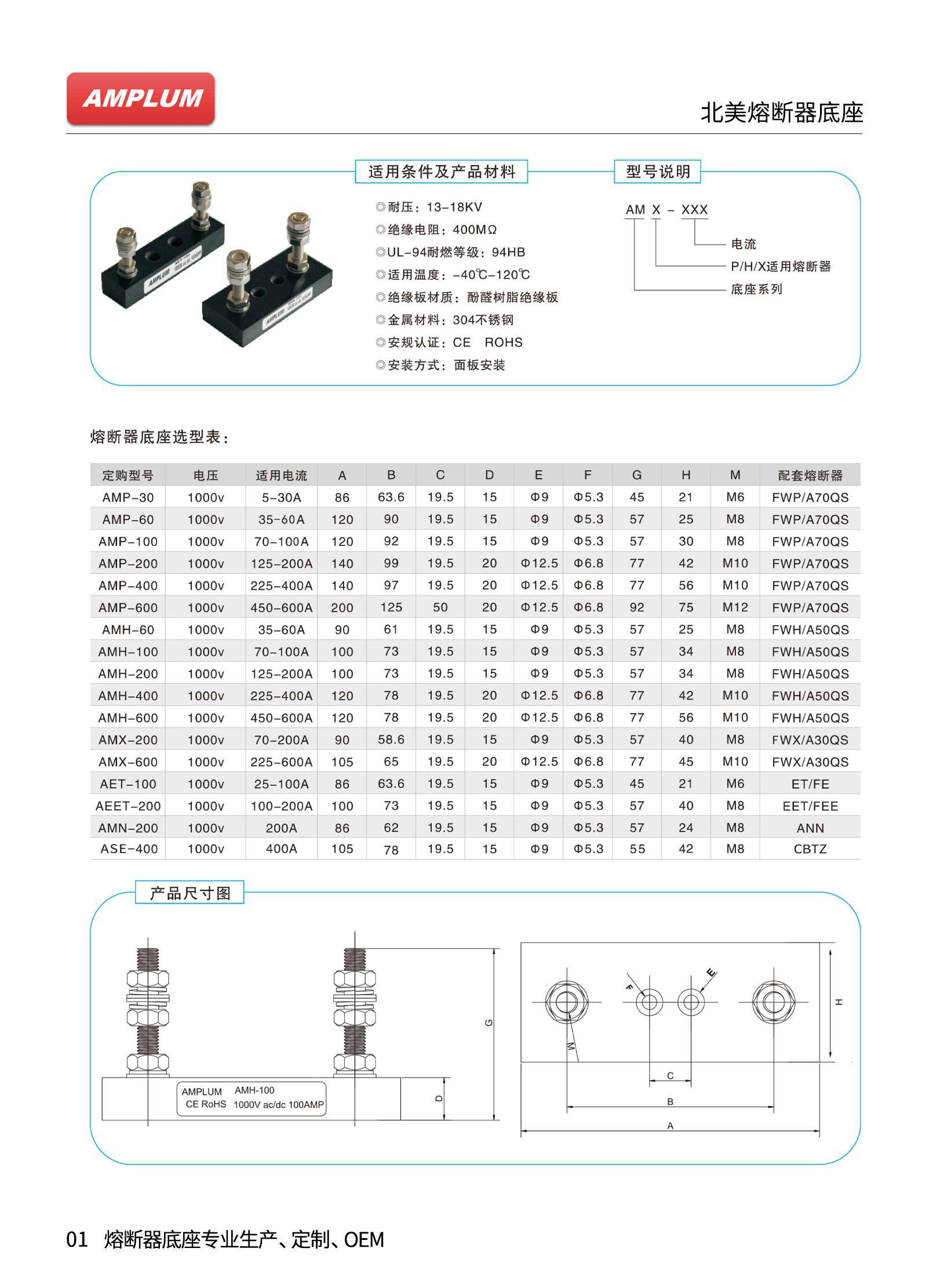 AMH-200固定式熔斷器底座技術參數(shù)